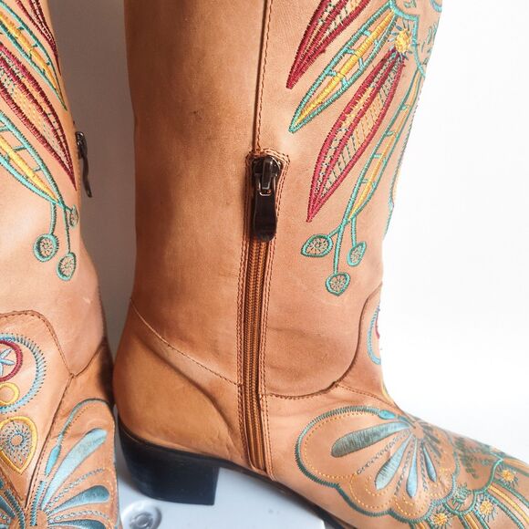 L'Artiste Knee High Tall Boots 10.5 - 11 / 42 Leather Embroidered Riding Boho - Picture 9 of 15